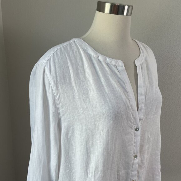 Sigrid Olsen Shirt Womens 2X White 100% Linen Button Front Long Sleeve Pockets - Picture 2 of 10